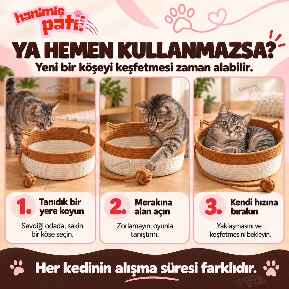 Hanimiş Sepeti - Doğal El Yapımı Hasır Kedi Tırmalama Yatağı (45x45cm)