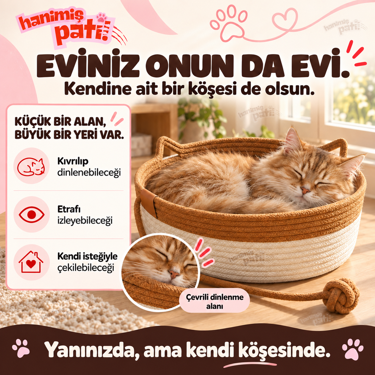 Hanimiş Sepeti - Doğal El Yapımı Hasır Kedi Tırmalama Yatağı (45x45cm)