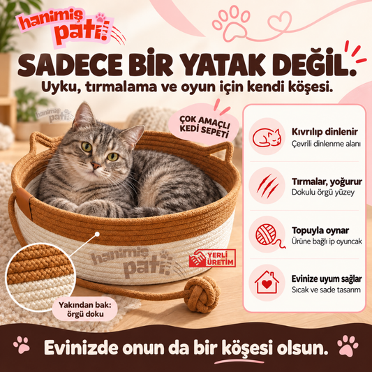 Hanimiş Sepeti - Doğal El Yapımı Hasır Kedi Tırmalama Yatağı (45x45cm)